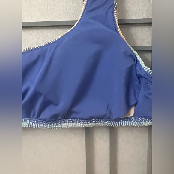 NWT Aerie Large Patchwork Tie Back Scoop Bikini Top Blue Yellow Removable Pads - Picture 6 of 10